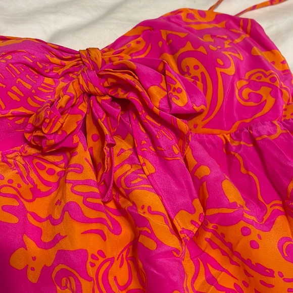Lilly Pulitzer Silk Charlotte Dress Pop Pink Seaesta Orange Size XS - Picture 4 of 6